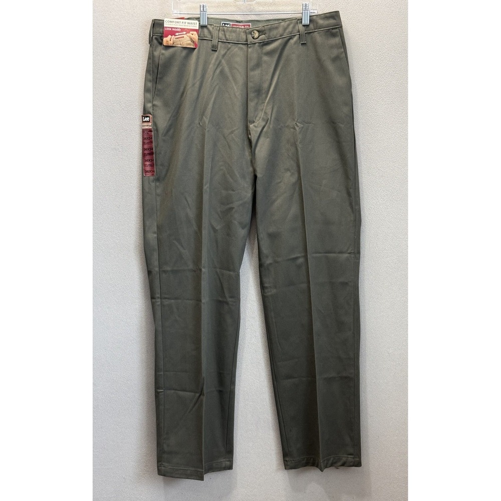 Lee Custom Fit Men's 36x34 Flat Front Relaxed Fit Wrinkle-Resistant Dress Pants‎